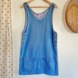 Keren Hart Denim Jumper Dress Small Light Wash Button Side Pinafore Mini